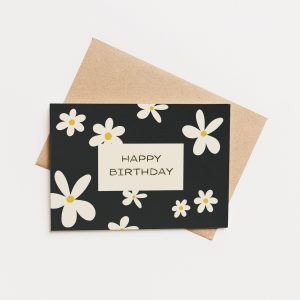 Geburtstagskarte Happy Birthday | Schwarz mit Blumen