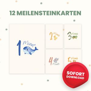 Meilensteinkarten Baby I Monat 1-12 I Direkt ausdrucken | Digitale Karten zum selbst ausdrucken